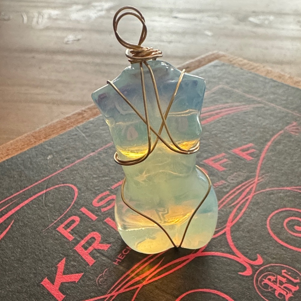 Boho Chic Wire-Wrapped White Opalite Pendant